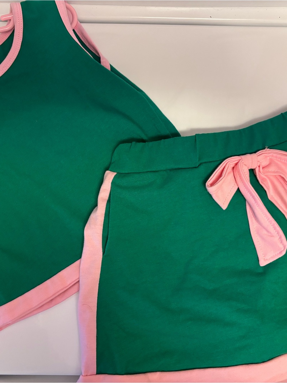 Girls' Green and Pink Trim Shorts Set